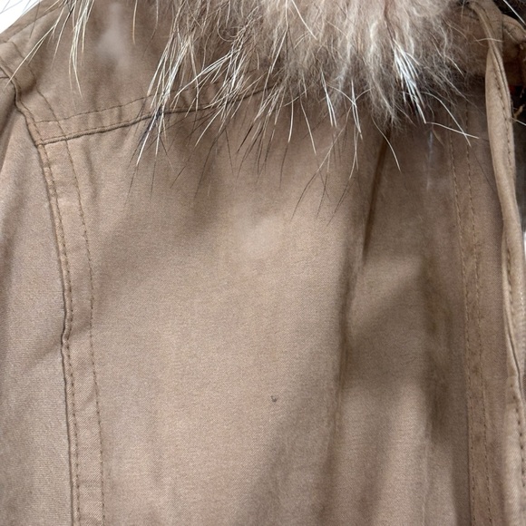 Bernardo Faux Suede Fall Winter Coat Size Small Raccoon Fur Trim Hood Womens - Picture 9 of 16
